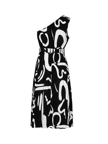 Letter Print One-Shoulder Dress Women -Guocali