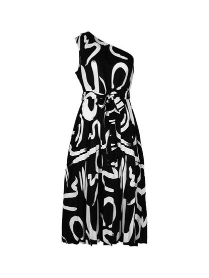 Letter Print One-Shoulder Dress Women -Guocali