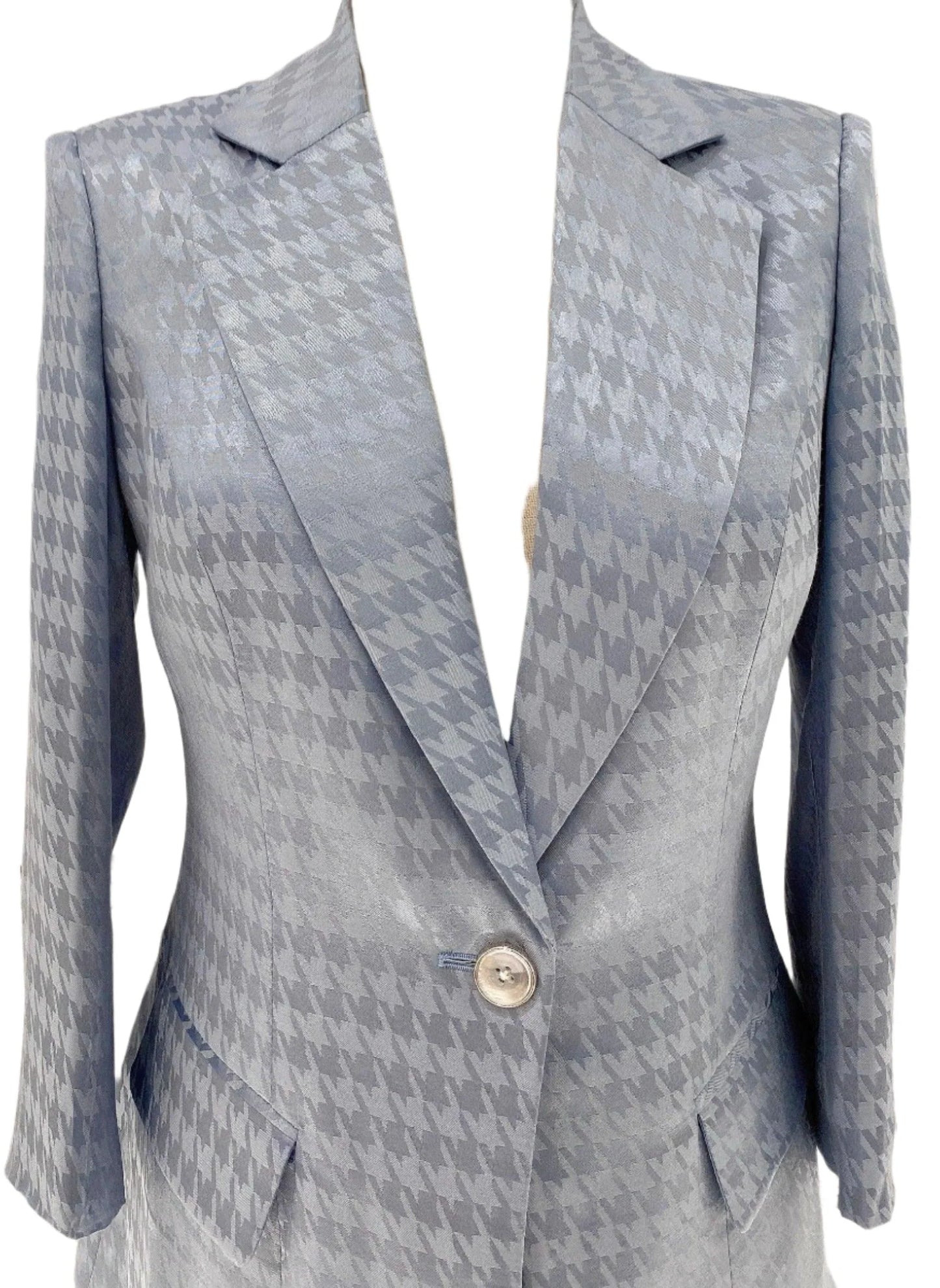 Light Blue Plaid Pant Suit, Thin Women Trouser Suit -Guocali