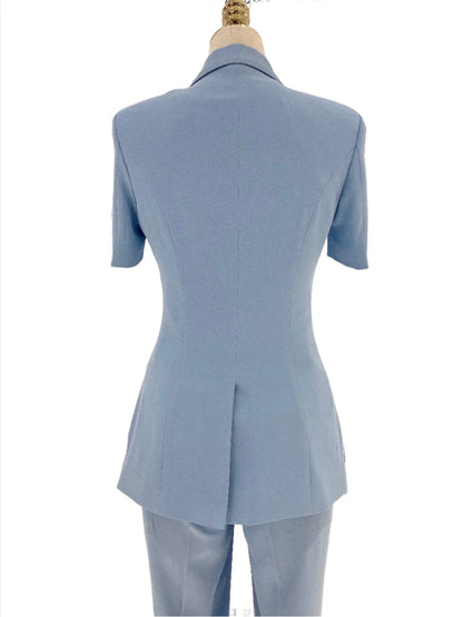 Light Blue Short Sleeve Slim Pant Suit - Thin Fabric -Guocali