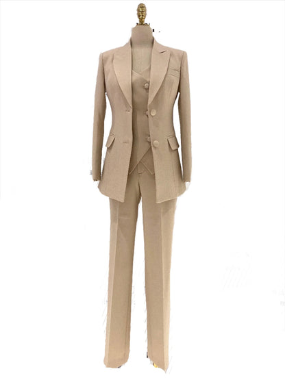 Light Khaki Women Pant Suit - Three Piece Trouser Suit -Guocali