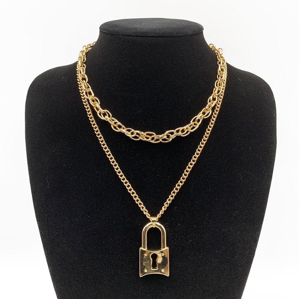 Lock Pendant Necklace - Multi-Layered Women Jewelry - Pendant Necklace - Guocali