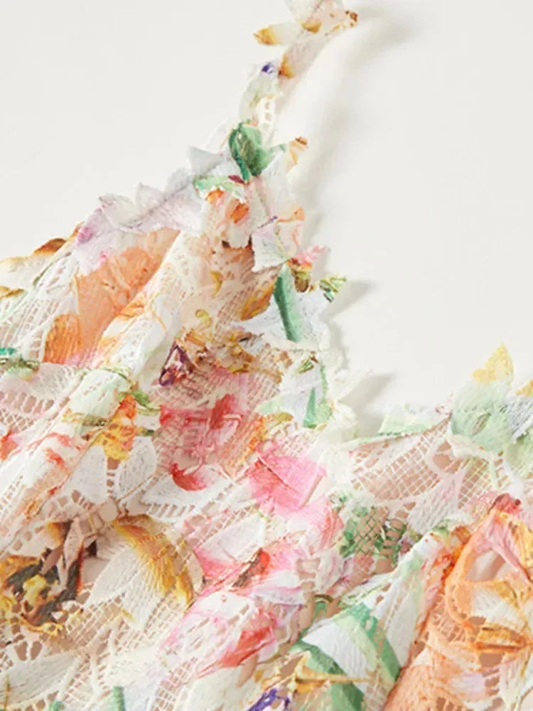 Long Printed 3D Flower Dress -Guocali