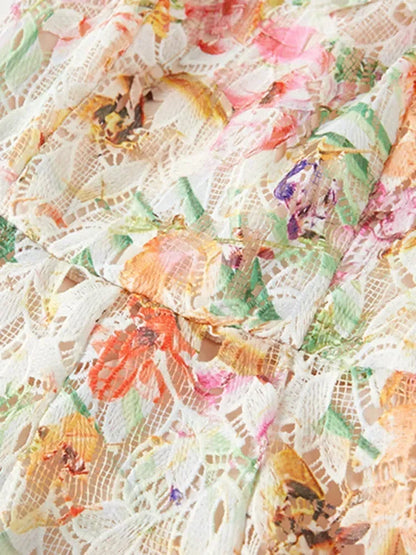 Long Printed 3D Flower Dress -Guocali