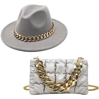 Luxury Fedora Hat And Oversized Chain Handbag -Guocali