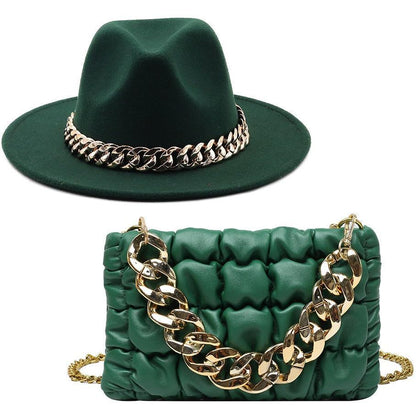 Luxury Fedora Hat And Oversized Chain Handbag - Fedora Hat - Guocali