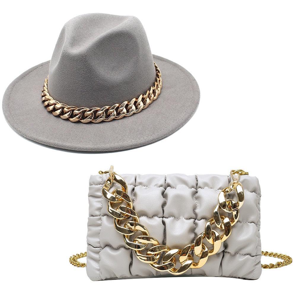 Luxury Fedora Hat And Oversized Chain Handbag - Fedora Hat - Guocali