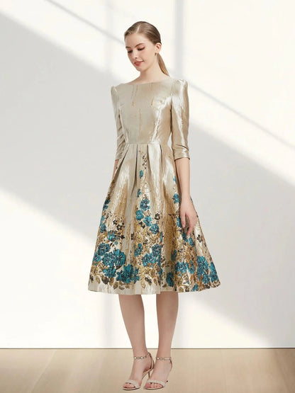Luxury Floral Jacquard Evening Dress -Guocali