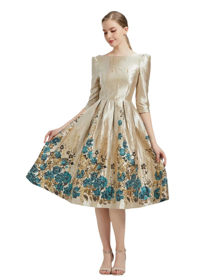 Luxury Floral Jacquard Evening Dress -Guocali