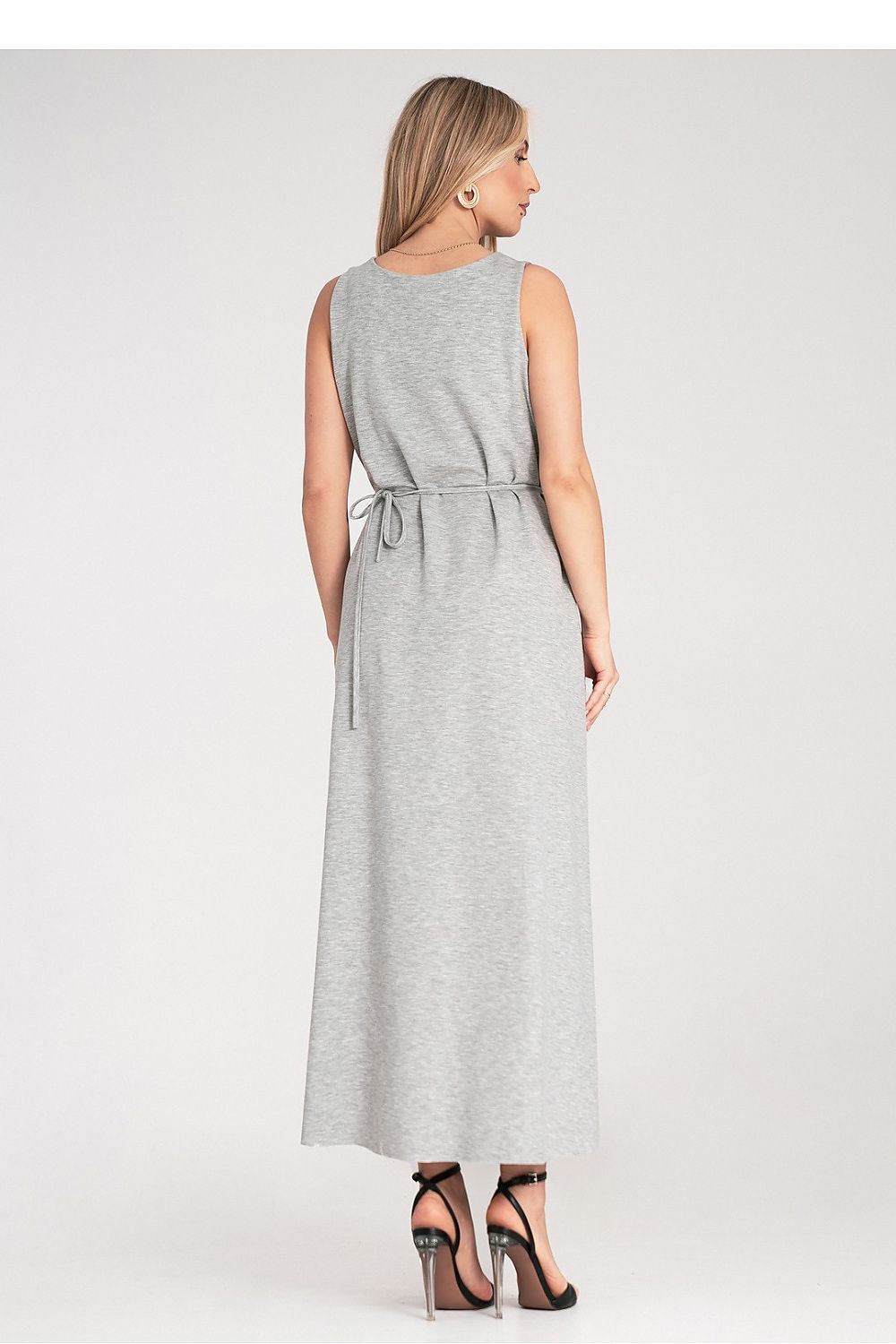 Maxi Dress – Round Neck, A-Line, Floral Belt – Daydress | GUOCALI – view 3