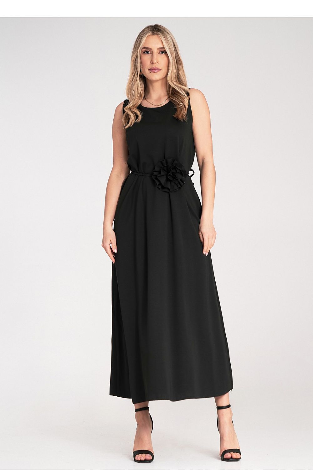 Maxi Dress – Round Neck, A-Line, Floral Belt – Daydress | GUOCALI – view 6