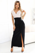 Maxi Wedding Guest Dress – Wrap Neck, Fitted Cut, Slit Detail, Black – Daydress | GUOCALI