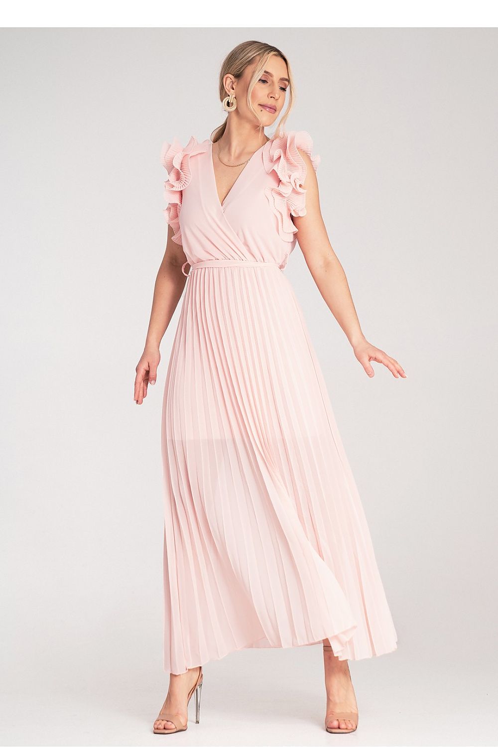 Maxi Wedding Guest Dress – Wrap Neck, Wrap, Pleats – Daydress | GUOCALI – view 2