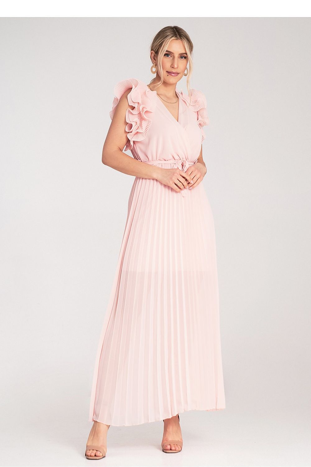 Maxi Wedding Guest Dress – Wrap Neck, Wrap, Pleats – Daydress | GUOCALI – view 4