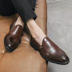 Men Apron Toe Dress Loafers - Buckles Monk Strap Formal Dress Shoes
