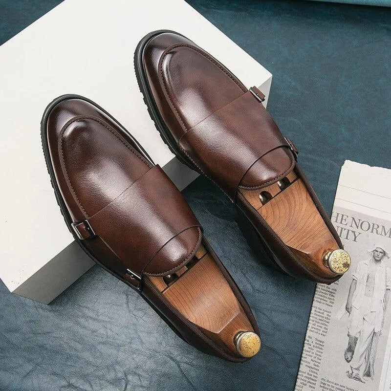 Men Apron Toe Dress Loafers - Buckles Monk Strap Formal Dress Shoes