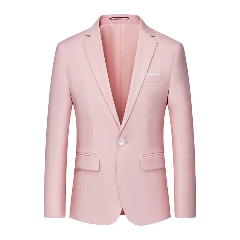 Men Blazer - 1-Button Style Formal Blazer - Pink -Guocali