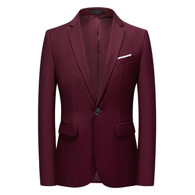 Men Blazer - 1-Button Style Formal Blazer - Red -Guocali
