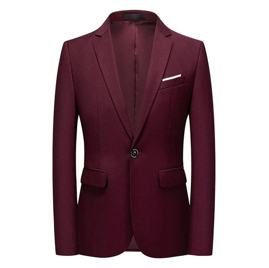 Men Blazer - 1-Button Style Formal Blazer - Red -Guocali