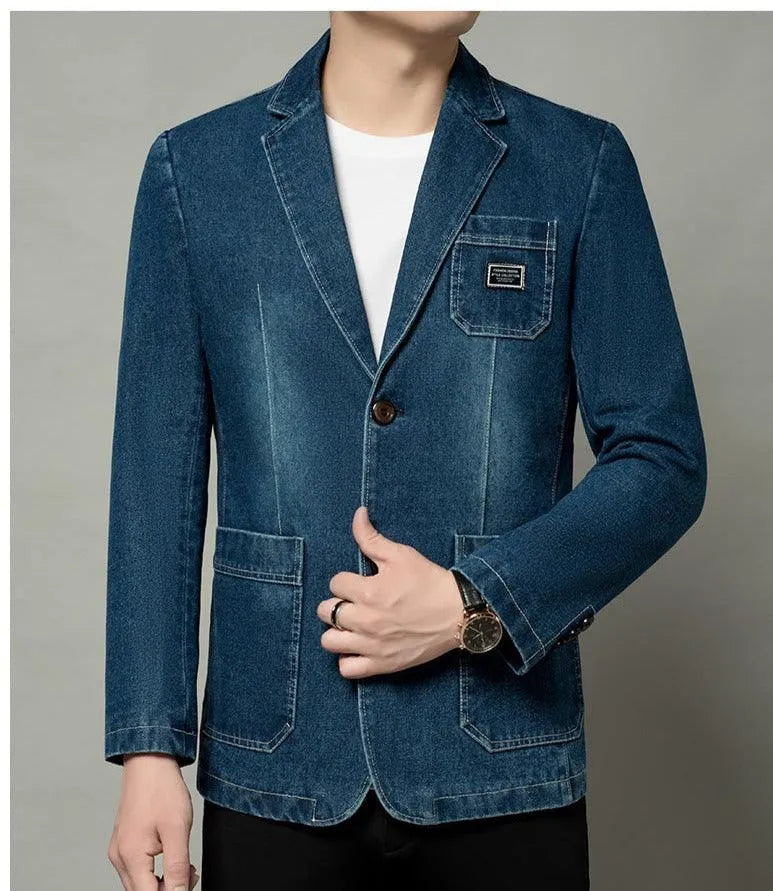Men Blazer - Casual Denim Blazer -Guocali