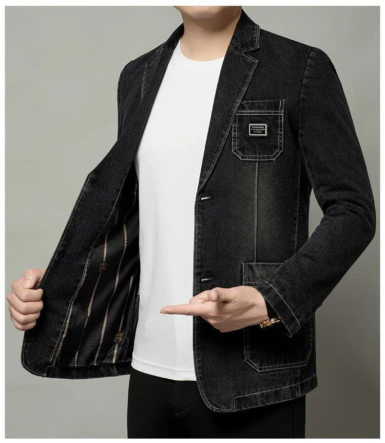 Men Blazer - Casual Denim Blazer -Guocali