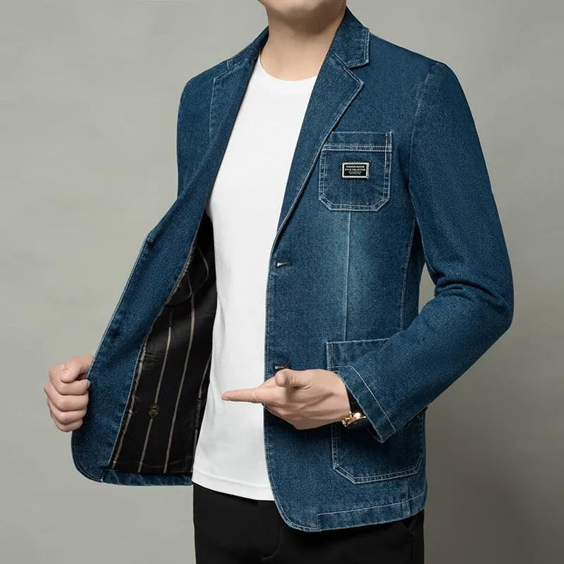 Men Blazer - Casual Denim Blazer -Guocali