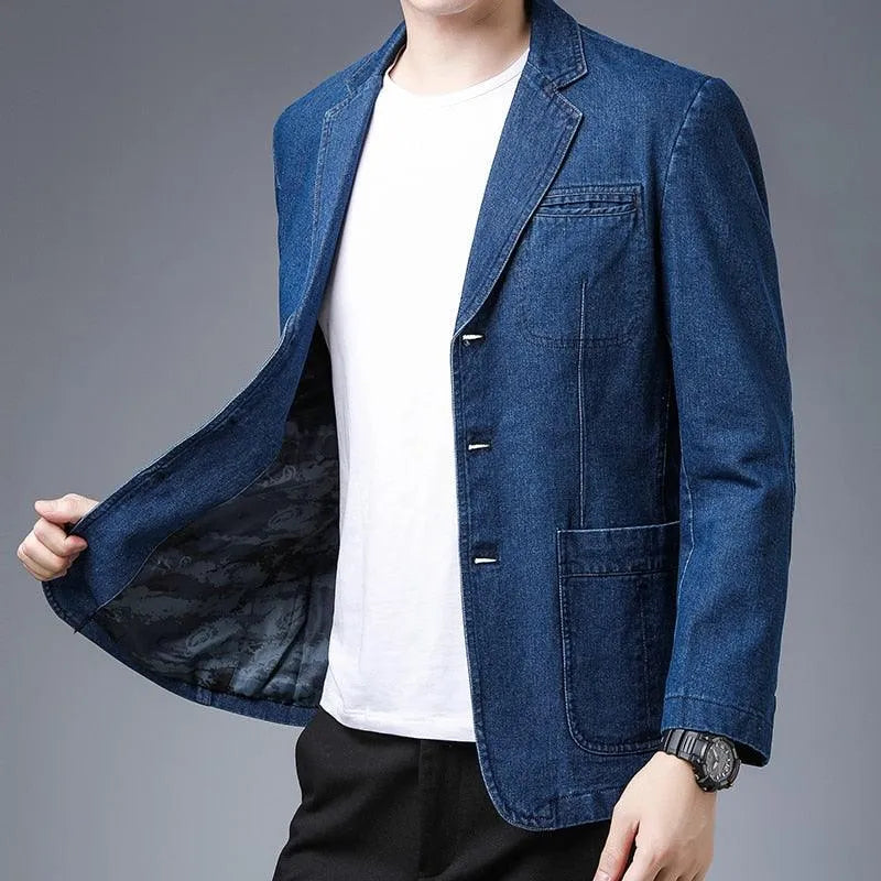 Men Blazer - Casual Denim Blazer -Guocali