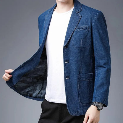 Men Blazer - Casual Denim Blazer -Guocali