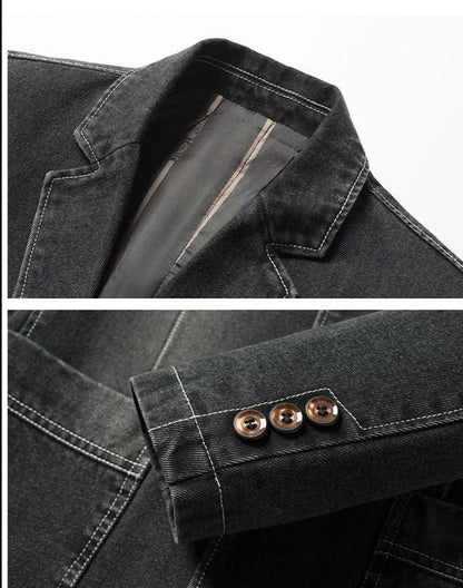 Men Blazer - Casual Denim Blazer -Guocali