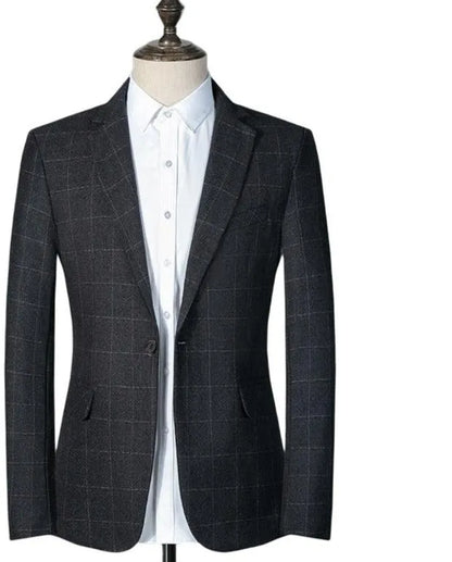 Men Blazer - Plaid Business Casual Blazer -Guocali