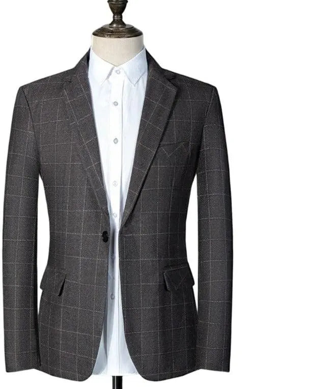 Men Blazer - Plaid Business Casual Blazer -Guocali