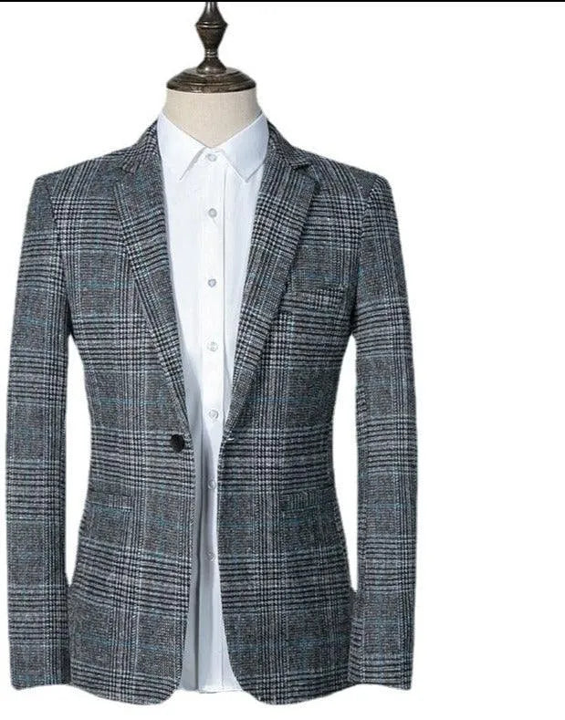 Men Blazer - Plaid Formal Blazer -Guocali