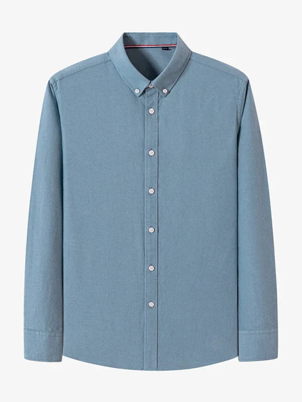 Men Button-Down Cotton Long Sleeves Casual Oxford Shirt – Breathable - White -Guocali