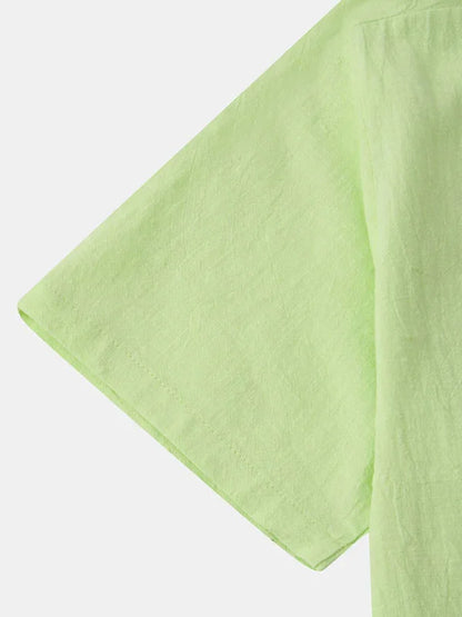 Men Casual Cotton Mandarin Collar Shirt – Breathable - Blue -Guocali