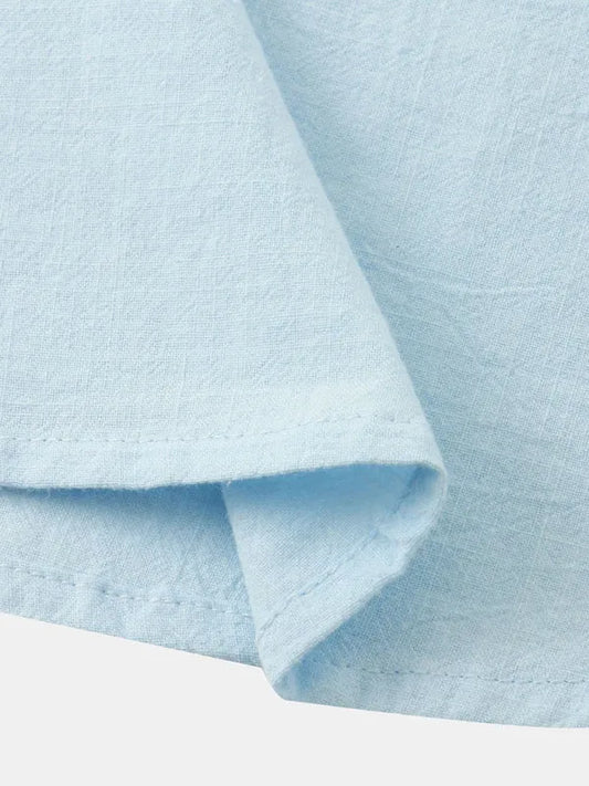 Men Casual Cotton Mandarin Collar Shirt – Breathable - Blue -Guocali