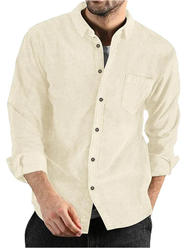 Men Casual Long Sleeves Button-Down Overshirt – Breathable - Brown -Guocali