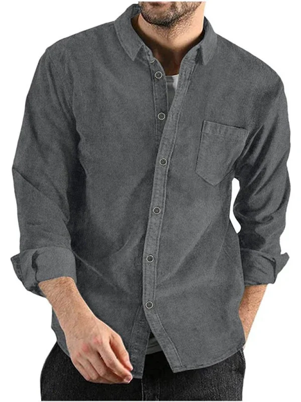 Men Casual Long Sleeves Button-Down Overshirt – Breathable - Brown -Guocali