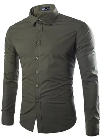 Men Casual Long Sleeves Button-Down Shirt – Wrinkle-Resistant - Green, Black -Guocali
