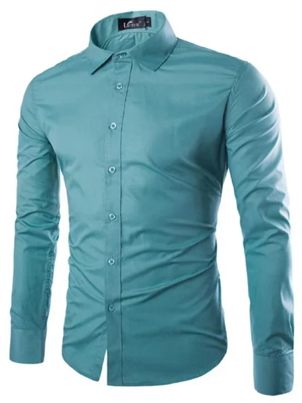 Men Casual Long Sleeves Button-Down Shirt – Wrinkle-Resistant - Green, Black -Guocali