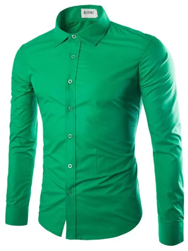 Men Casual Long Sleeves Button-Down Shirt – Wrinkle-Resistant - Green, Black -Guocali