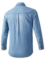 Men Casual Long Sleeves Work Denim Shirt – Breathable - Blue -Guocali
