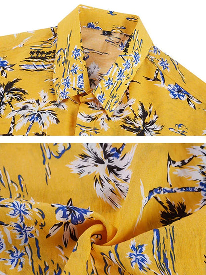 Men Casual Short Sleeves Hawaiian Shirt – Lightweight - Blue, White -Guocali