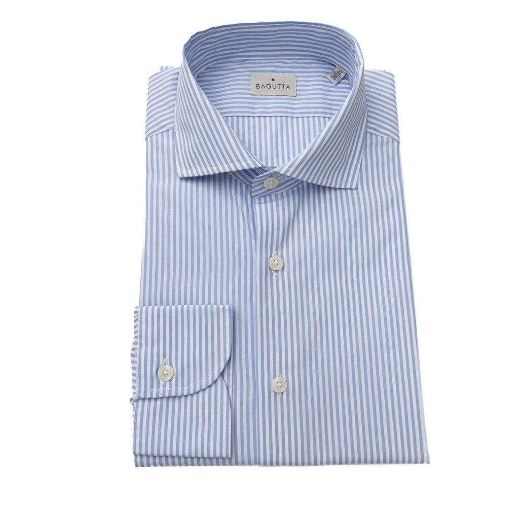 Men Cotton Long Sleeves Point Collar Dress Shirt – Breathable - Blue, White -Guocali