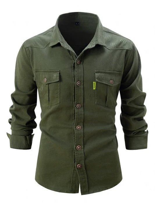 Men Cotton Long Sleeves Regular Fit Casual Shirt – Slight Elasticity - Green -Guocali