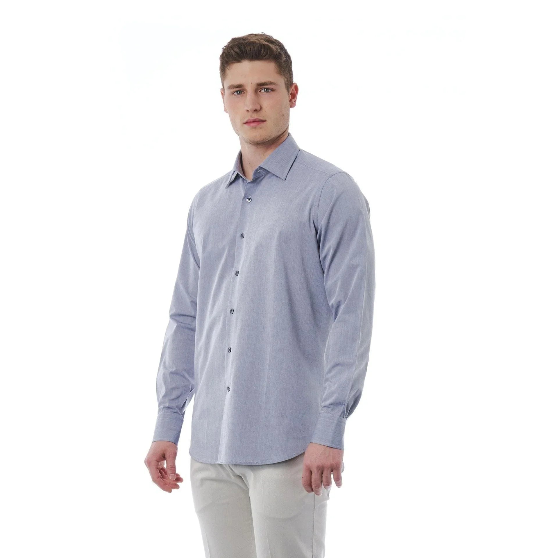 Men Cotton Long Sleeves Regular Fit Dress Shirt – Breathable - Blue -Guocali
