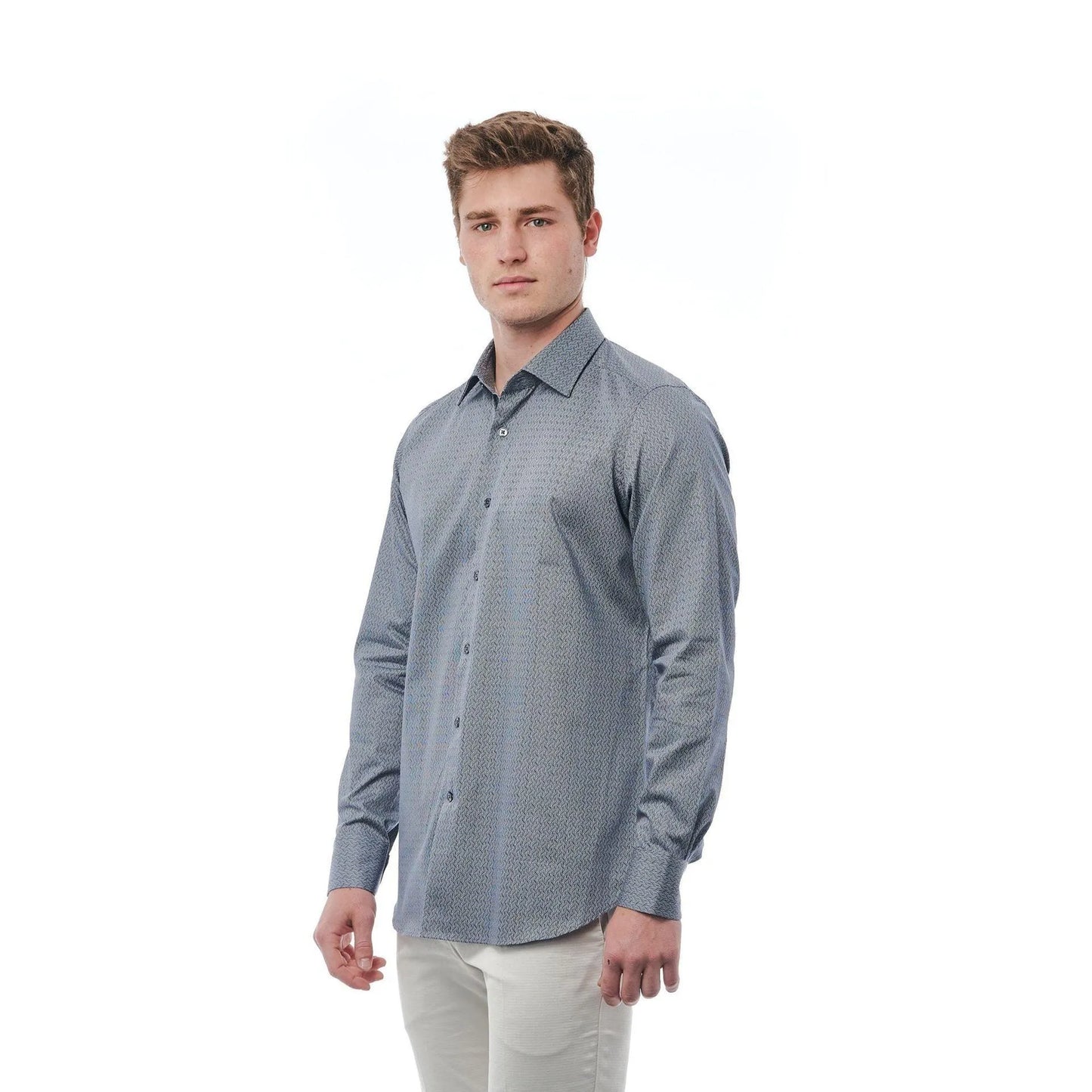 Men Cotton Long Sleeves Regular Fit Dress Shirt – Breathable - Blue -Guocali