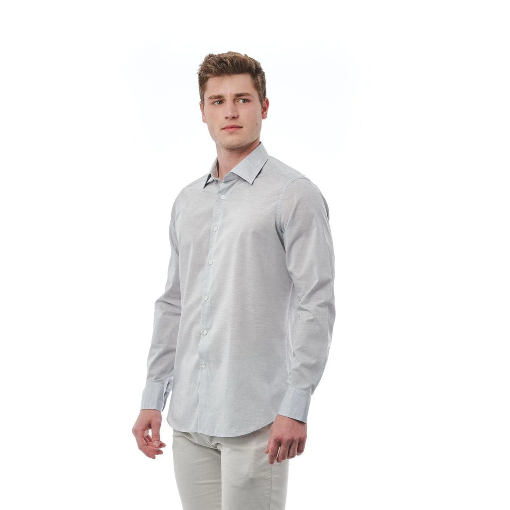 Men Cotton Long Sleeves Regular Fit Dress Shirt – Breathable - Gray, White -Guocali