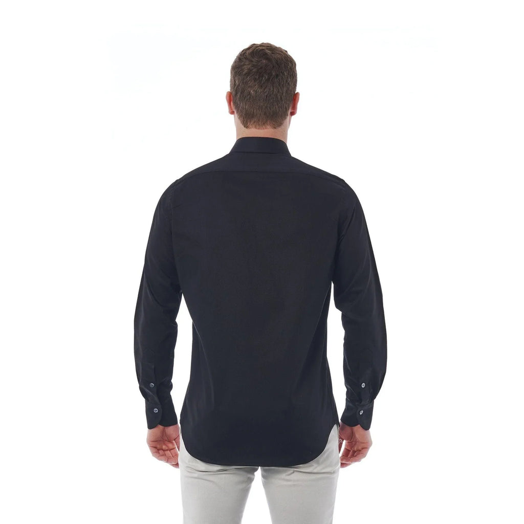 Men Cotton Long Sleeves Regular Fit Point Collar Dress Shirt – Breathable - Black -Guocali