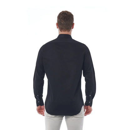 Men Cotton Long Sleeves Regular Fit Point Collar Dress Shirt – Breathable - Black -Guocali