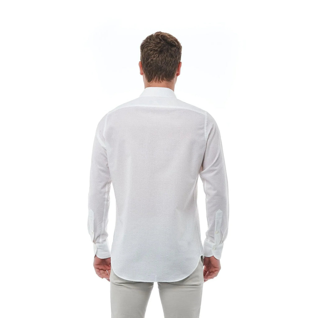 Men Cotton Long Sleeves Regular Fit Point Collar Dress Shirt – Breathable - White -Guocali